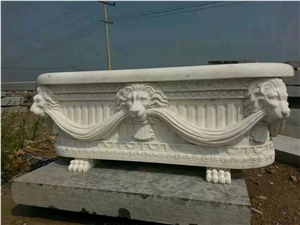 Pure White Marble Carved Lion Head Decoration Fireplace Insert for Hotel Villa House