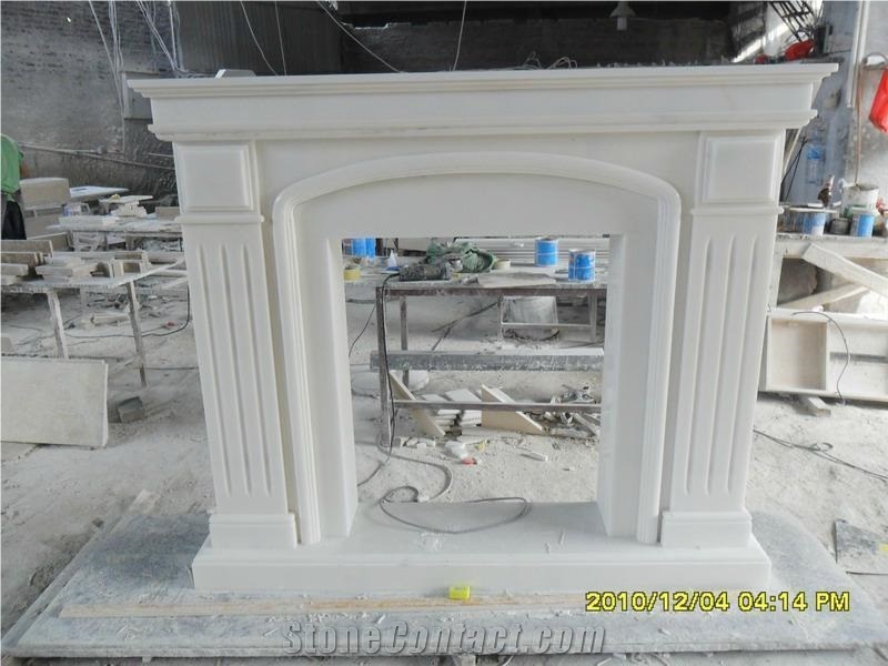 Pure White Marble Carved Simple Style Line Decoration Fireplace Mantel for Interior Hotel Villa House
