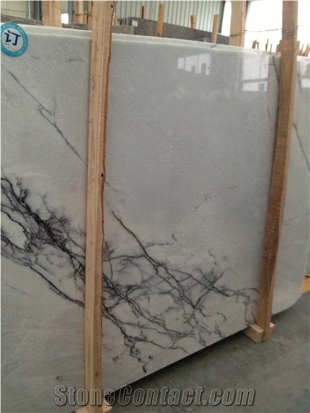 Turkey Ice Jade White Marble Slabs with Grace Black Vein for Interior Lobby / Wall Cladding Flooring Decoration