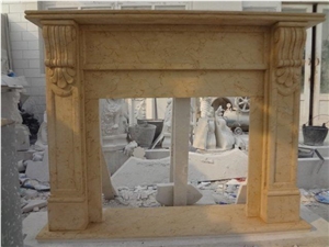 Yellow Perlato Sf Marble Carved Simple Style Fireplace Mantel Fireplace Frame for Hotel Villa House