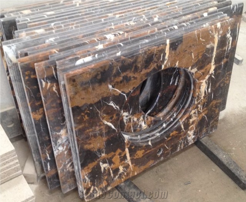 Chiblack Gold Marble Vanity Top Mounted with Porcelain Bowl (Packing in Styrofoam Box)