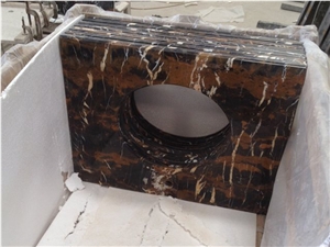 Chiblack Gold Marble Vanity Top Mounted with Porcelain Bowl (Packing in Styrofoam Box)