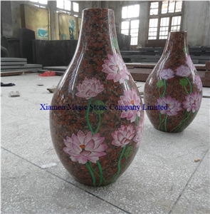 Maple Red Granite Big Vase,Home Decorative Flower Pots