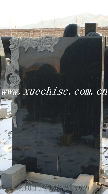 Modern Style Shanxi Black Granite Cemetery Tombstones