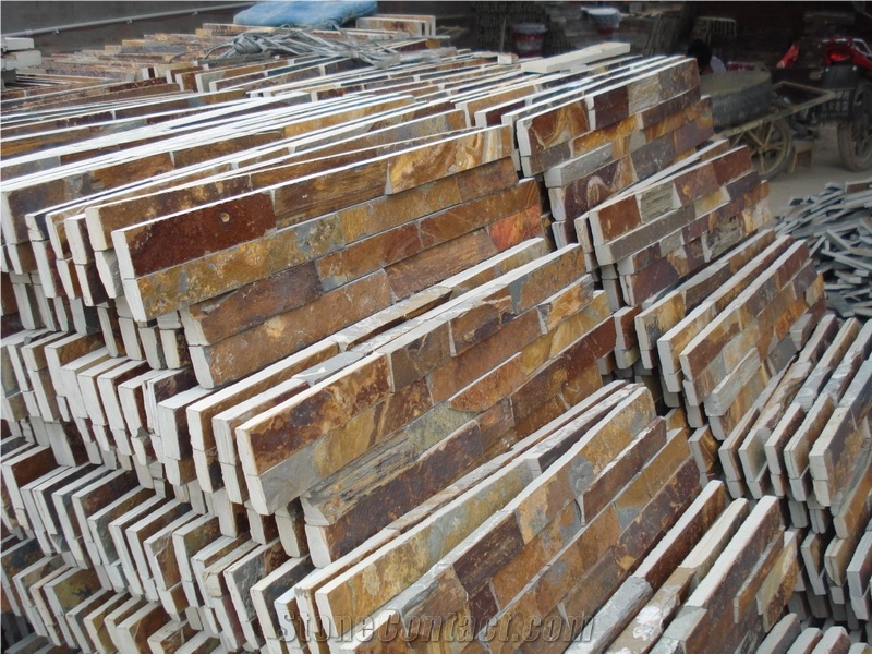 China Rust Slate Cultured Stone,Ledge Stone Wall Panels,Slate Stacked Stone Veneers,High Quality Slate Decorative Wall Cladding
