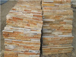 China Slate Cultured Stone Wall Tiles,Yellow Wood-Grain Stacked Stone Panels,Slate Ledge Stone Wall Veneers,Backgound Decorative Tiles