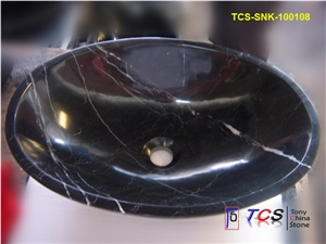China Marquina Black Marble Oval Sink