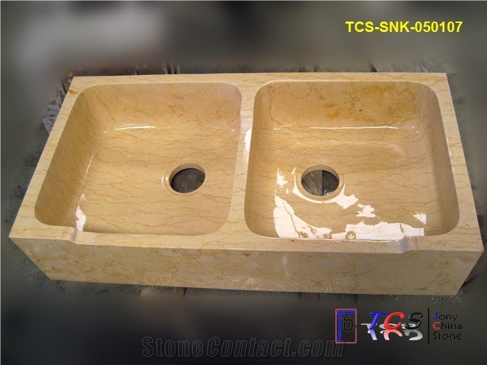 Sunny Beige Marble Rectangular Kitchen Sink, Sunny Marble Sinks & Basins