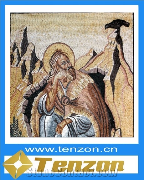 Faith Picture Mosaic Art, Crema Bil Latte Beige Marble Art Works
