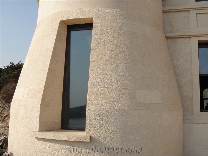 Portugal Beige Limestone Tiles Wall Cladding with Bushhammered Surface