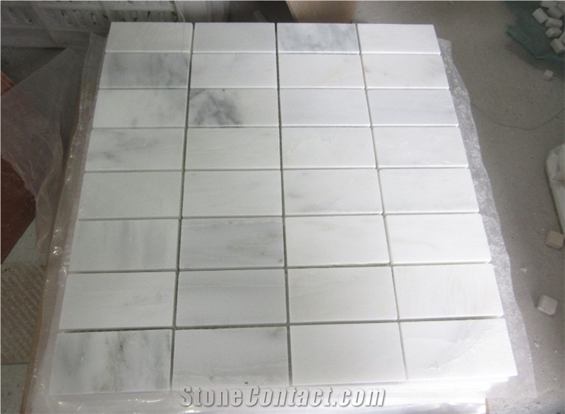 1.5"X3"X3/8" Oriental White Marble Brick Mosaic