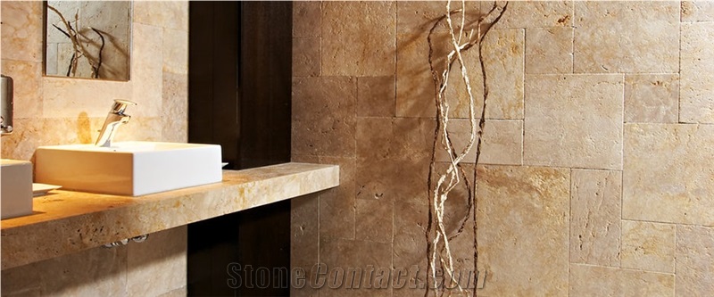 Crema Antares Travertine Bathroom Design, Beige Travertine Bathroom Design