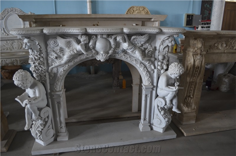 Hand Carved Stone Fireplace