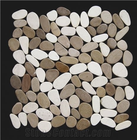 Cut Sliced Pebble Mosaic White + Beige Brown