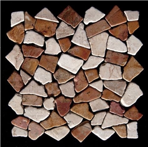 Toscana Red Marble-White Marble Tumbled and Chipped -Broken Piece Mosaic