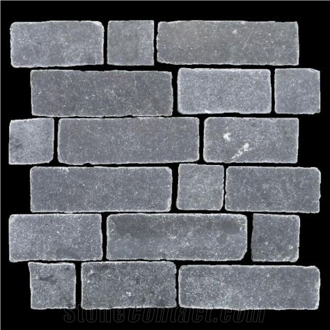 Tumbled Black Limestone Hebi Brick Mosaic