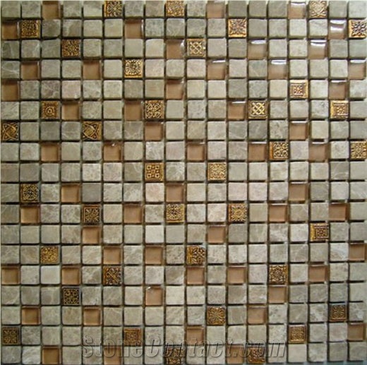 15grp009 Brown Crystal Resin Marble Mix Mosaic
