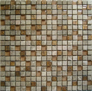15grp009 Brown Crystal Resin Marble Mix Mosaic