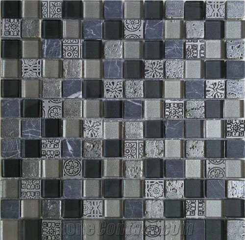 Grt004 Blue Crystal Resin Travertine Mix Mosaic Wall Mosaic Tiles Kitchen Mosaic Tiles Decoration Materials