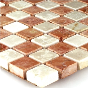 Botticino Marble +Rosso Verona Polished Mosaic
