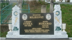 Engraved Absolute Black Granite and Sivec White Marble Headstones