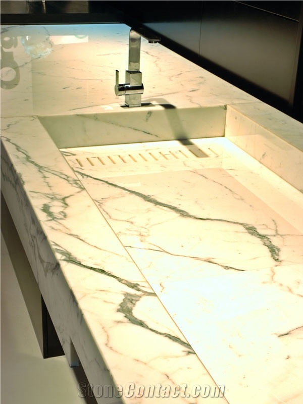 Calacatta Carrara Marble Solid Kitchen Counter Top with Sink