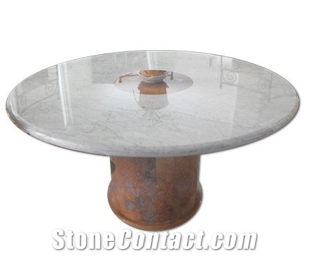 Round Table Light Ivory Beige Marble Top +Red Granite Base