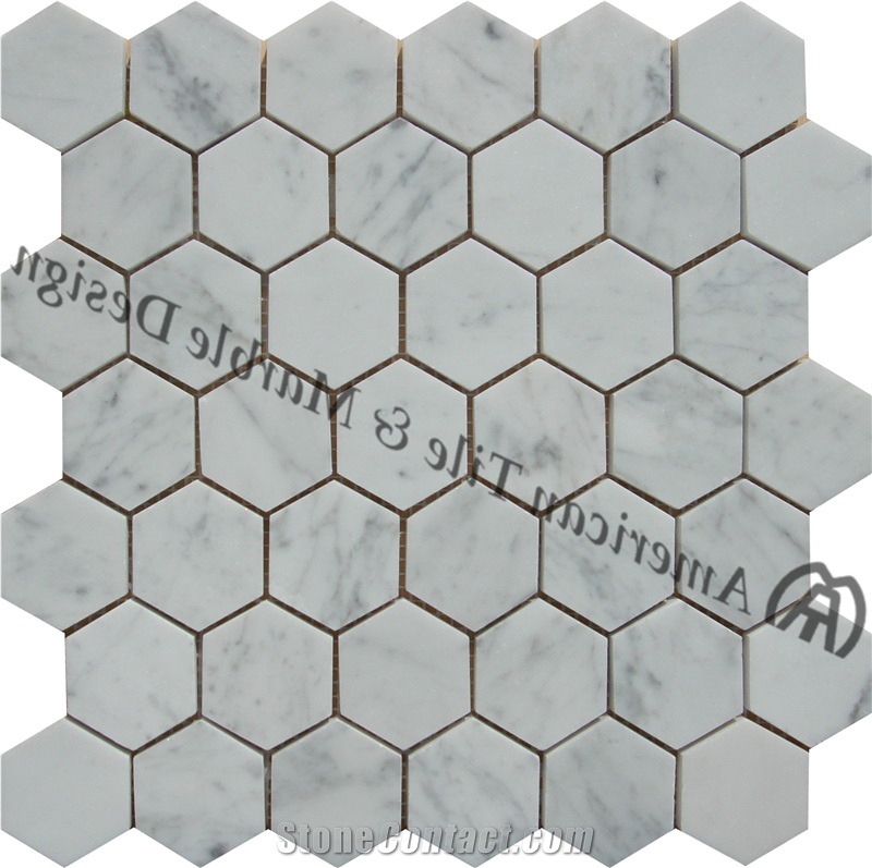Honed Bianco Carrara Marble Hexagon Mosaic