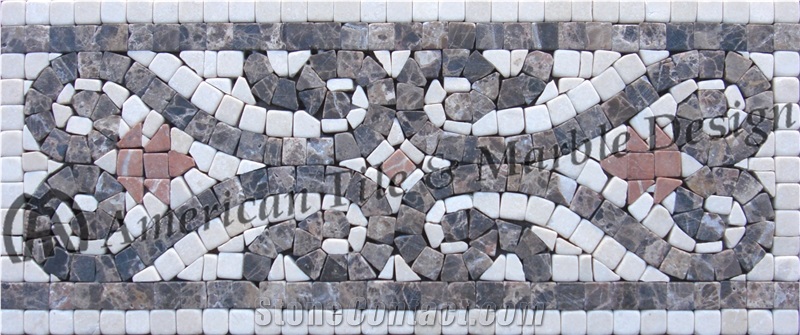 Tumbled Marble Mosaic Border Dark Emprador Marble+Crema Marfil Marble