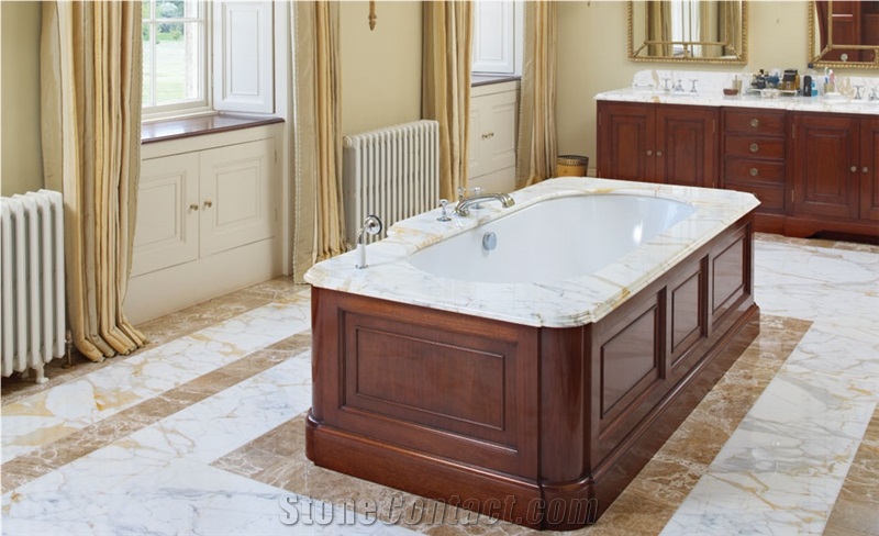 Calacatta Oro Marble Bath Tub Surround,Rod Brown Marble Bathroom Floor