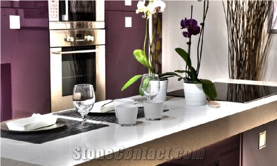Snow White Quartz Stone Kitchen Countertop