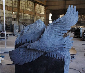 Tropical Green Granite Carved American Eagle Tombstone