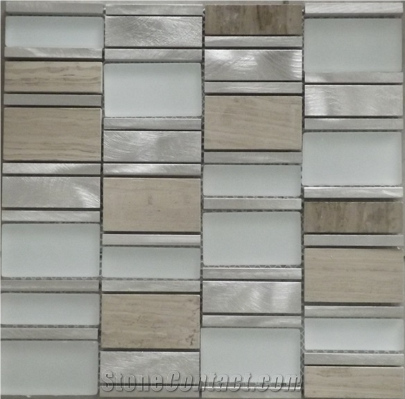 Stone and Aluminun and Crystal Glass Mosaic Tile