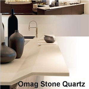 Omag Pure Snow White Quartz Stone Kitchen Bar Tops/Solid Surface Bar Countertop