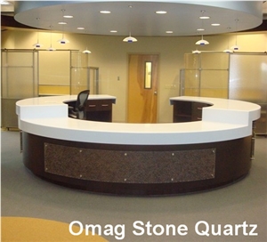 Omag Pure White Quartz Stone Round Reception Countertops/ Manmade Stone Desk