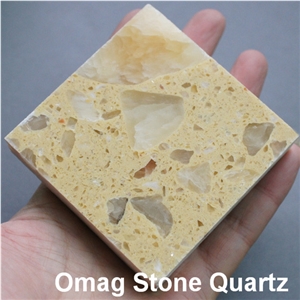 Omag Yellow Galaxy Quartz Stone Tiles Engineered Stone Solid Surfaces Sample