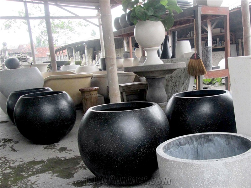 Terrazzo Garden Outdoor Plant Pots, Black Flower Pot