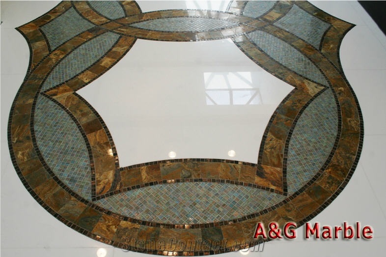 Lazza Glass Mosaic and Multicolor Slate Floor