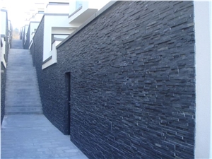 China Black Slate Wall Cladding Culture Stone Project, Black Slate Building & Walling