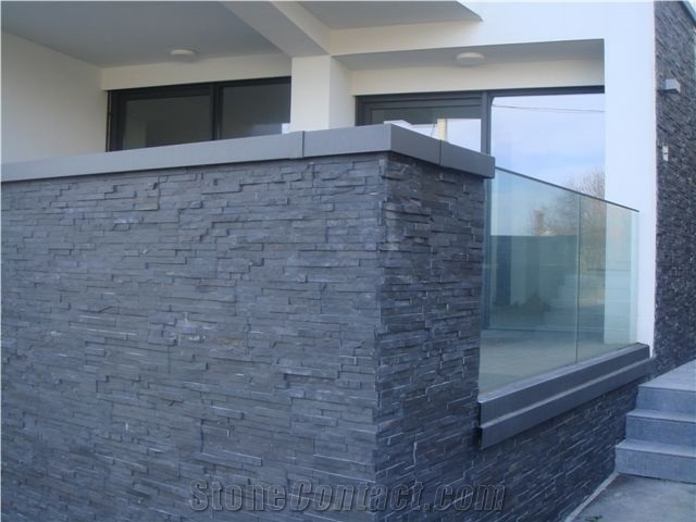 China Black Slate Wall Cladding Culture Stone Project, Black Slate Building & Walling