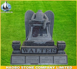 Labrador Blue Pearl Monument and Tombstone with Weeping Angel, Blue Pearl Granite Monument & Tombstone