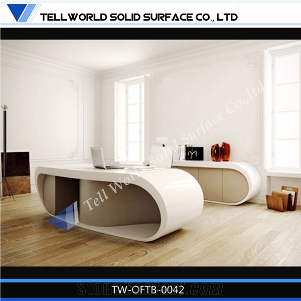 Pure White High End Curved Office Furniture