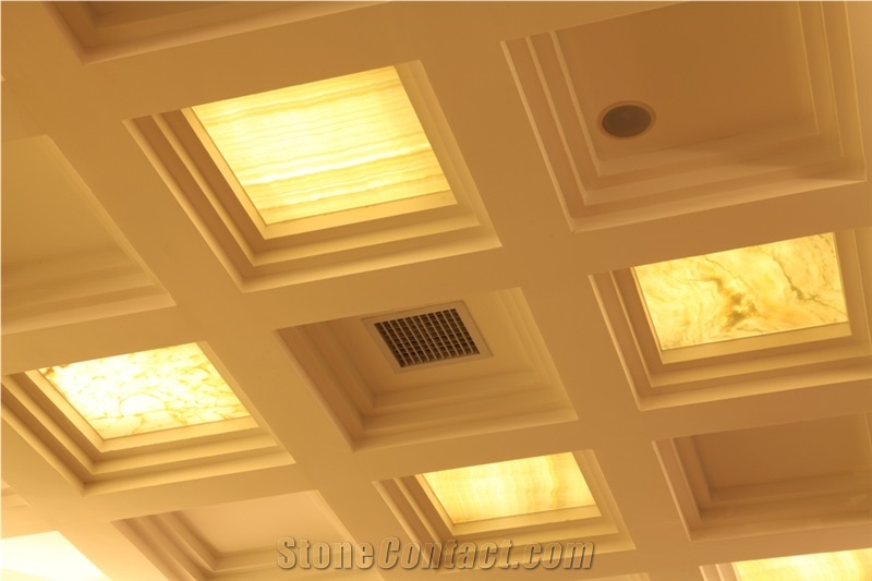 Natural Transparent Onyx And Glass Composite Panels For Ceiling