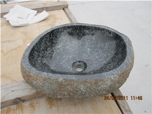High Quality Natural River Stone Sink,Black Granite Sink