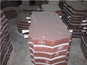 Indian Red Granite Tombstone & Monument with Simple Carving