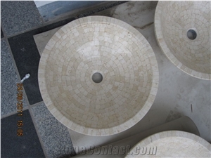 Oval Shape Marble Sink, Cream Marfil Marble Mosaic Stone Sink, Hot Sell China Polished Round Stone Sink