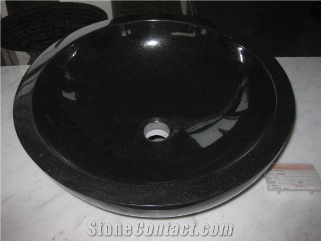 Round Shape Absolute Black Granite Sink for Bathroom