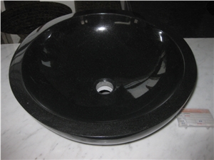Round Shape Absolute Black Granite Sink for Bathroom