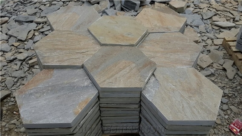 P014 Hexagonal Slate Stone Paver, Flagstone Walkway Pavers
