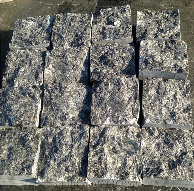 Black Labradorite Granite Cubes, Splited Surface 4x Cut, Volga Blue Granite Cube Stone & Pavers